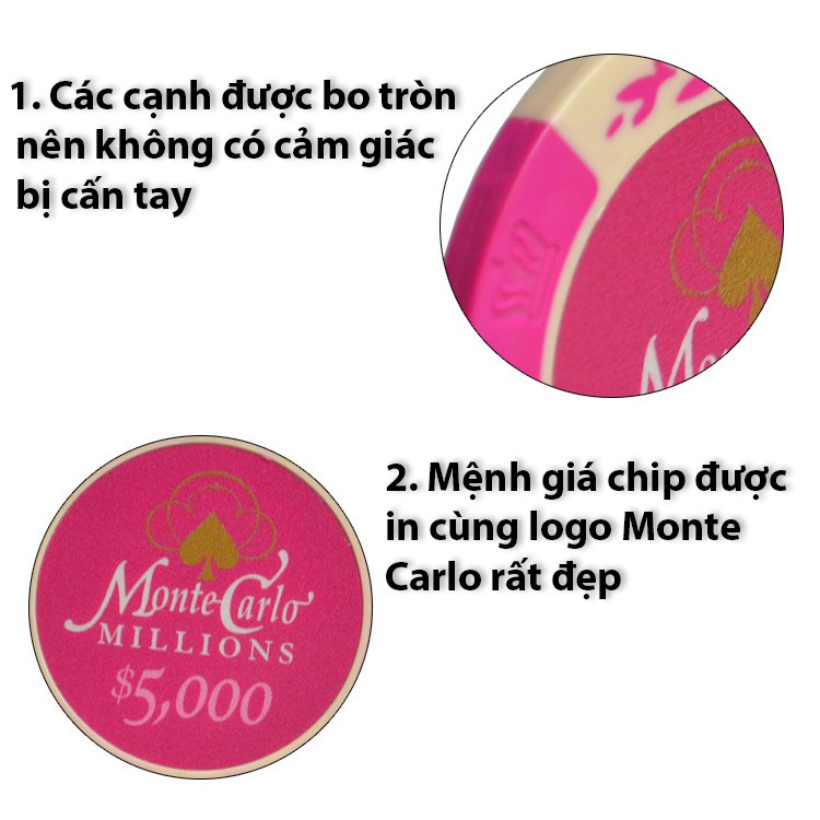 [Chip Poker lẻ] Phỉnh Poker Monte Carlo (loại cao cấp), có số