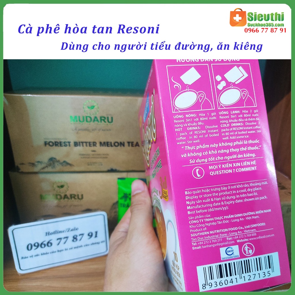 Combo 10 hộp cà phê Resoni hoà tan cho người tiểu đường ăn kiêng Siêu Thị Sức Khoẻ 365