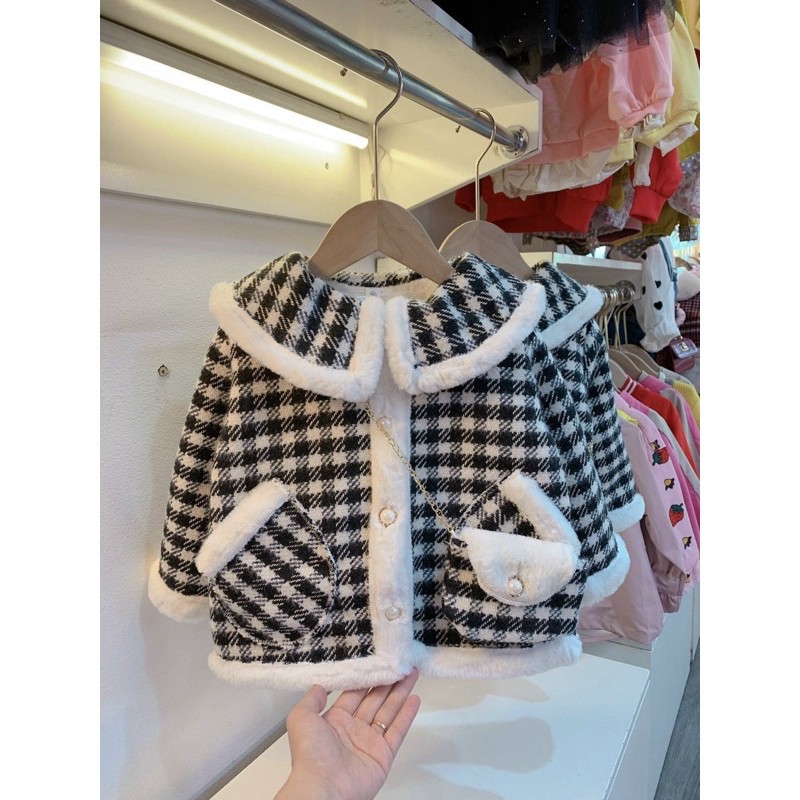 Áo dạ kẻ túi chéo dành cho bé