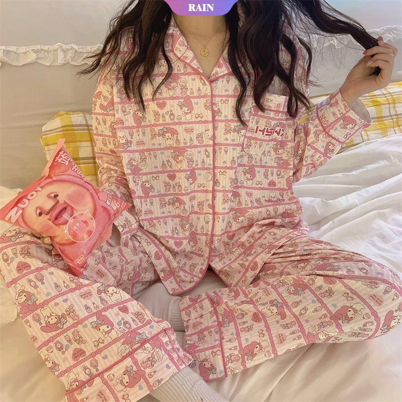 SANRIO Bộ Đồ Ngủ Hai Mảnh Tay Dài In Họa Tiết Hoạt Hình My Melody Dễ Thương Thời Trang Xuân Thu Cho Nữ