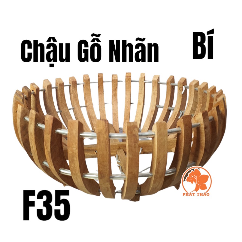 Chậu Gỗ Trồng Lan  35cm gỗ Nhãn TẶNG móc treo và lưới lót chậu