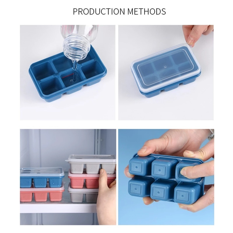 Khuôn Silicone Làm Đá Viên 6 Ô Kèm Nắp Đậy Mini Tiện Lợi