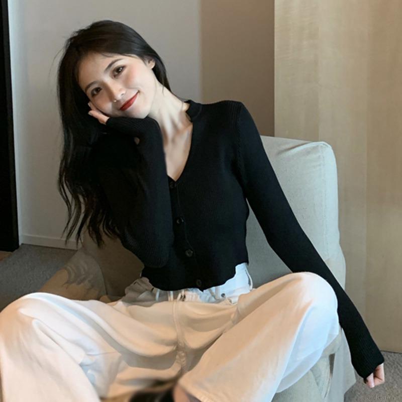 Áo Cardigan Dệt Kim Mỏng Tay Dài Cổ Chữ V Thời Trang Mùa Thu Hàn Quốc Cho Nữ