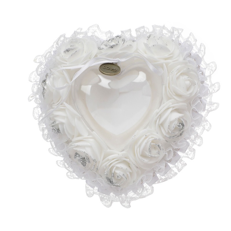 Flgo Hộp Đựng Nhẫn Cưới Viền Ren Hoa Hồng Trắng Hình Trái Tim