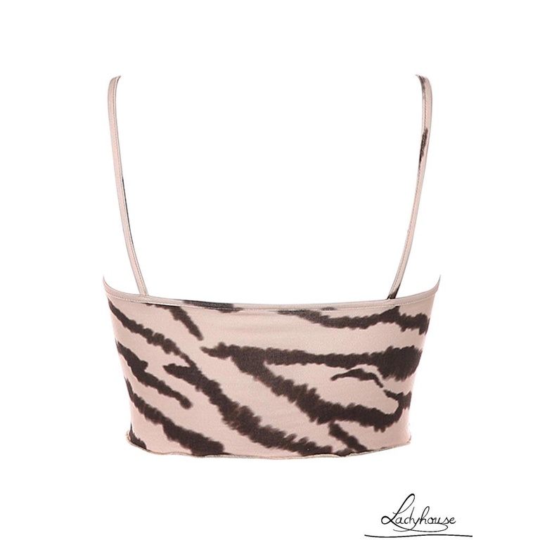 LD-Women Summer Sleeveless Crop Tops V-neck Print Lace Ruffle Backless Camisole Lady Sexy Slim Clubwear