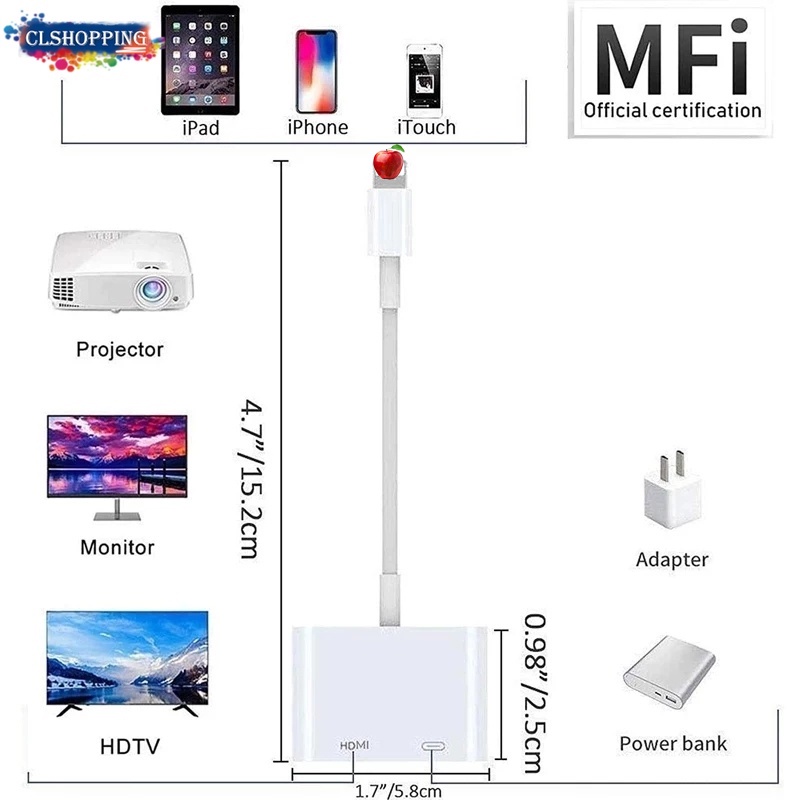 Bộ Chuyển Đổi 1080P Digital AV Sang HDMI Cho Điện Thoại Di Động i-Phone i-Pad Sang TV HD
