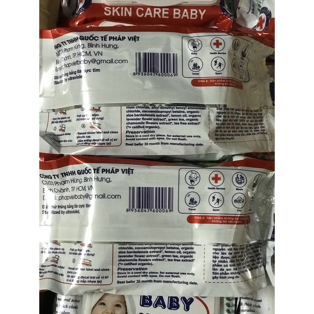 [Freeship 99k TQ] COMBO 5 BỊCH Khăn Giấy Ướt Baby Wipes Bịch 80g