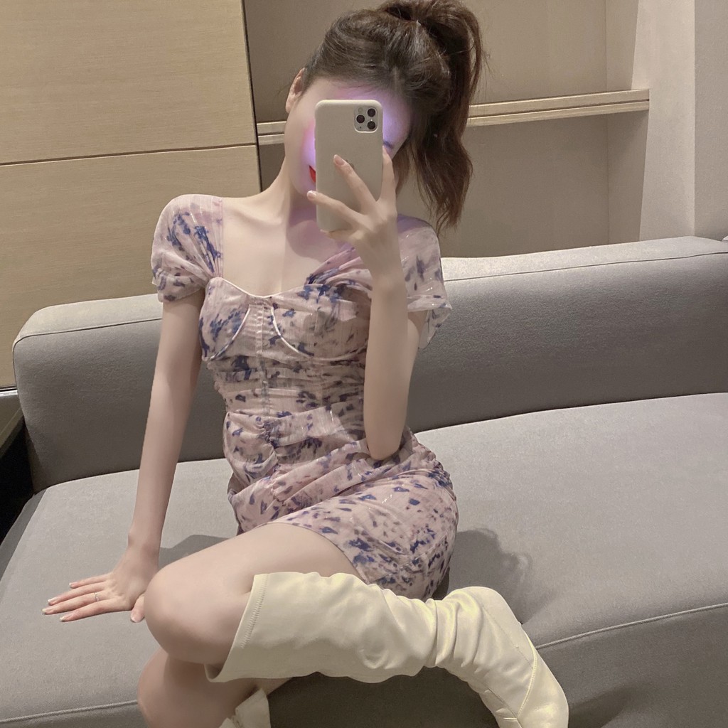 JANE'S Đầm hoa nhũ kim sa ôm body tông màu quyến rũ T88