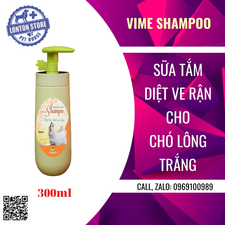 VEMEDIM Vime Shampoo - Sữa tắm chó, diệt ve chó, bọ chét (chuyên dùng cho chó lông trắng) Vime Shampo-Lonton store