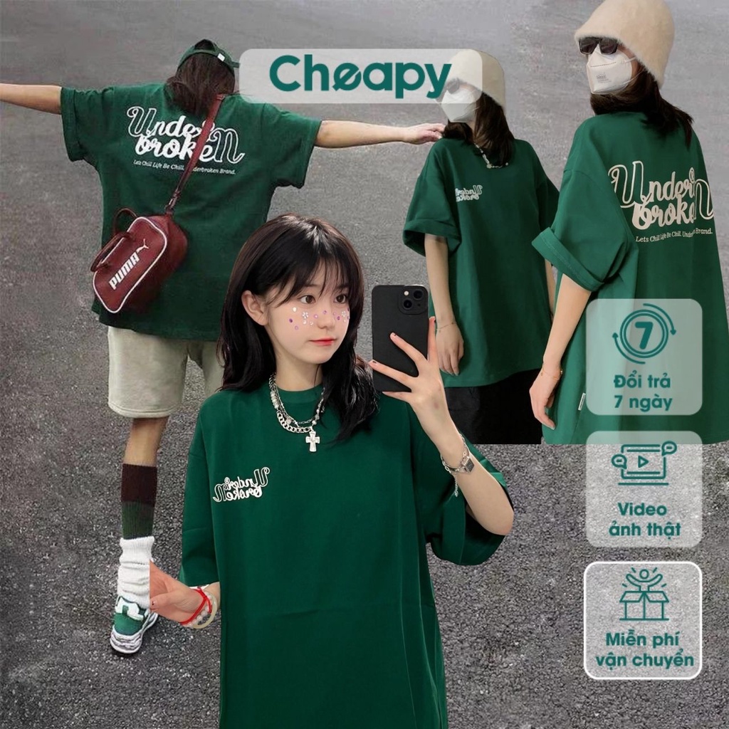 Áo thun tay lỡ nam nữ UNDERBROKEN xanh lá cotton co giãn freesize phom rộng unisex mặc đôi hàn quốc 2022 Cheapy