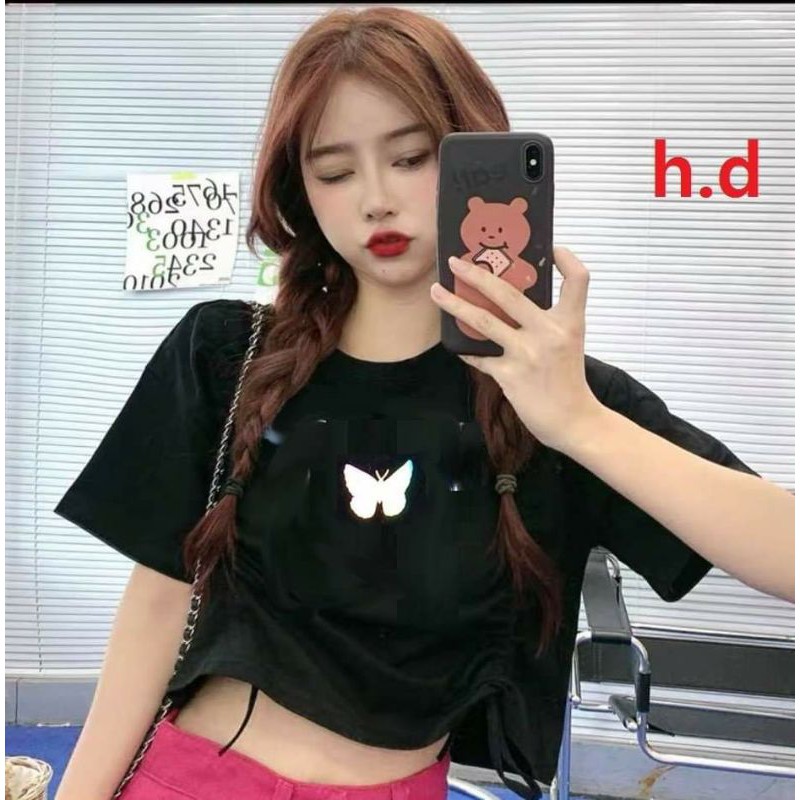 Áo croptop bướm phản quang rút