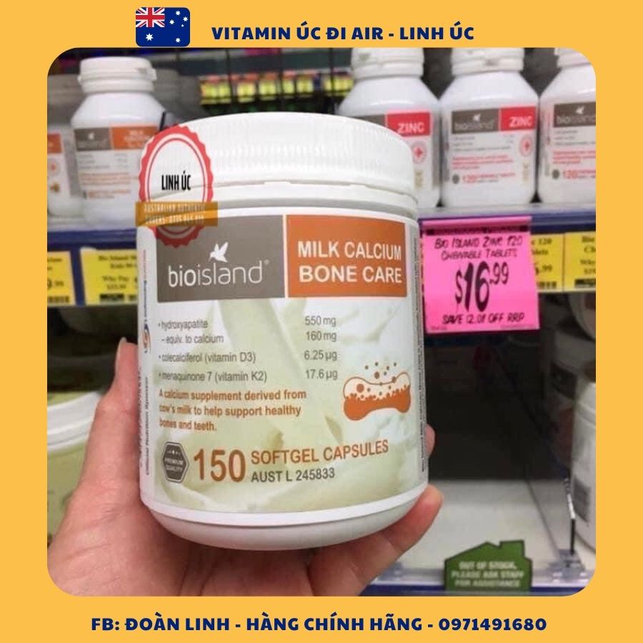 Viên Uống Bổ Sung Canxi Milk Calcium Bone Care Bio Island, Hàng Chuẩn Úc Đi Air, Hộp 150 viên