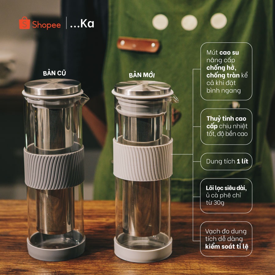 Bình pha Cold brew, Bình ủ cafe Cold brew 1000ml, Bình Clold brew coffee Chất liệu thủy tinh cap cấp