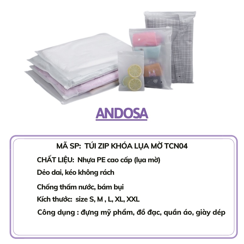 Túi zip có khóa lụa mờ túi dây rút đựng mỹ phẩm quần áo chống nước nhỏ xinh ANDOSA TCN04