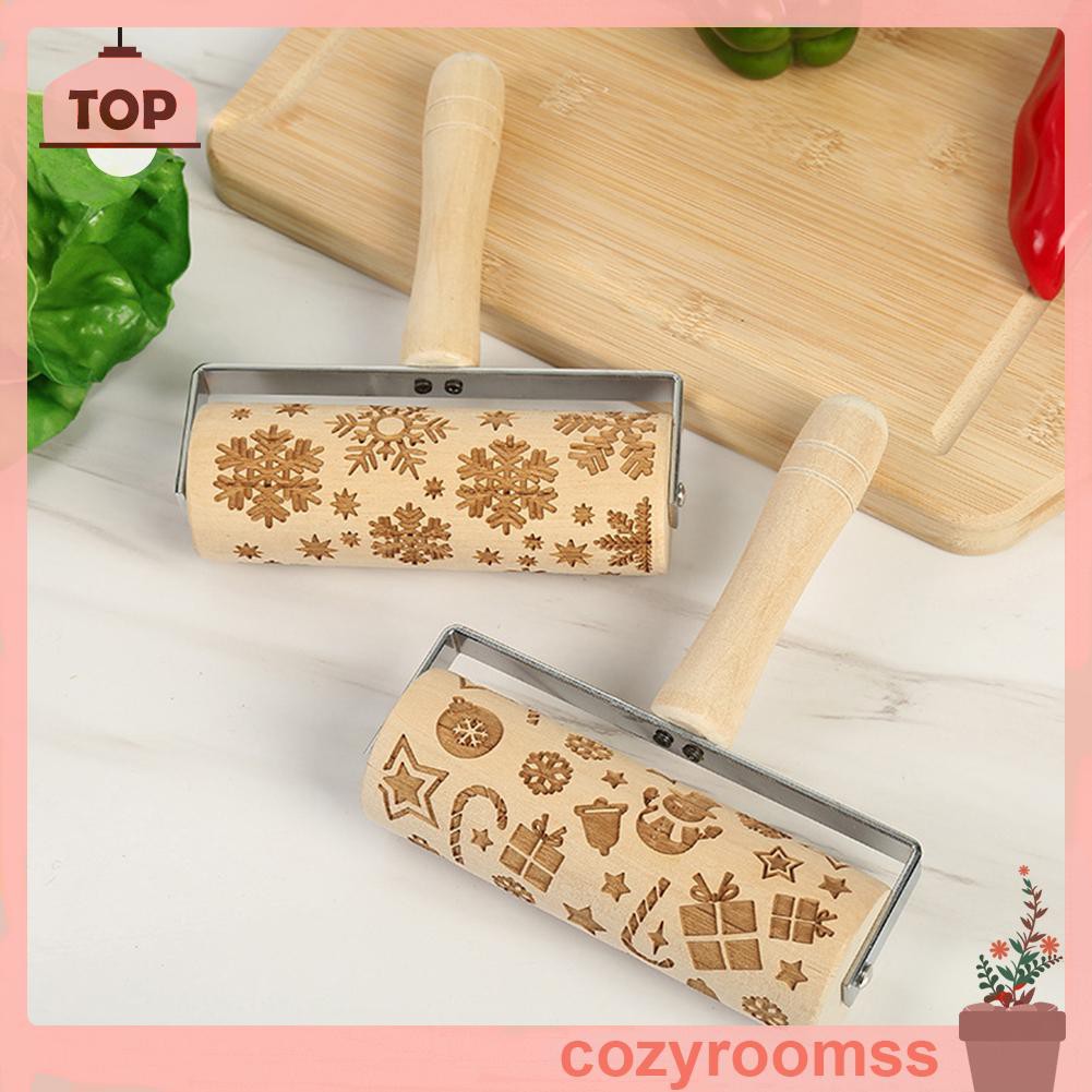 Cozyroomss Solid Wood Rolling Pin Kitchen Christmas Elk Handle