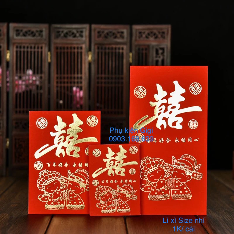 Lì xì size nhí đám cưới hình cô dâu chú rể
