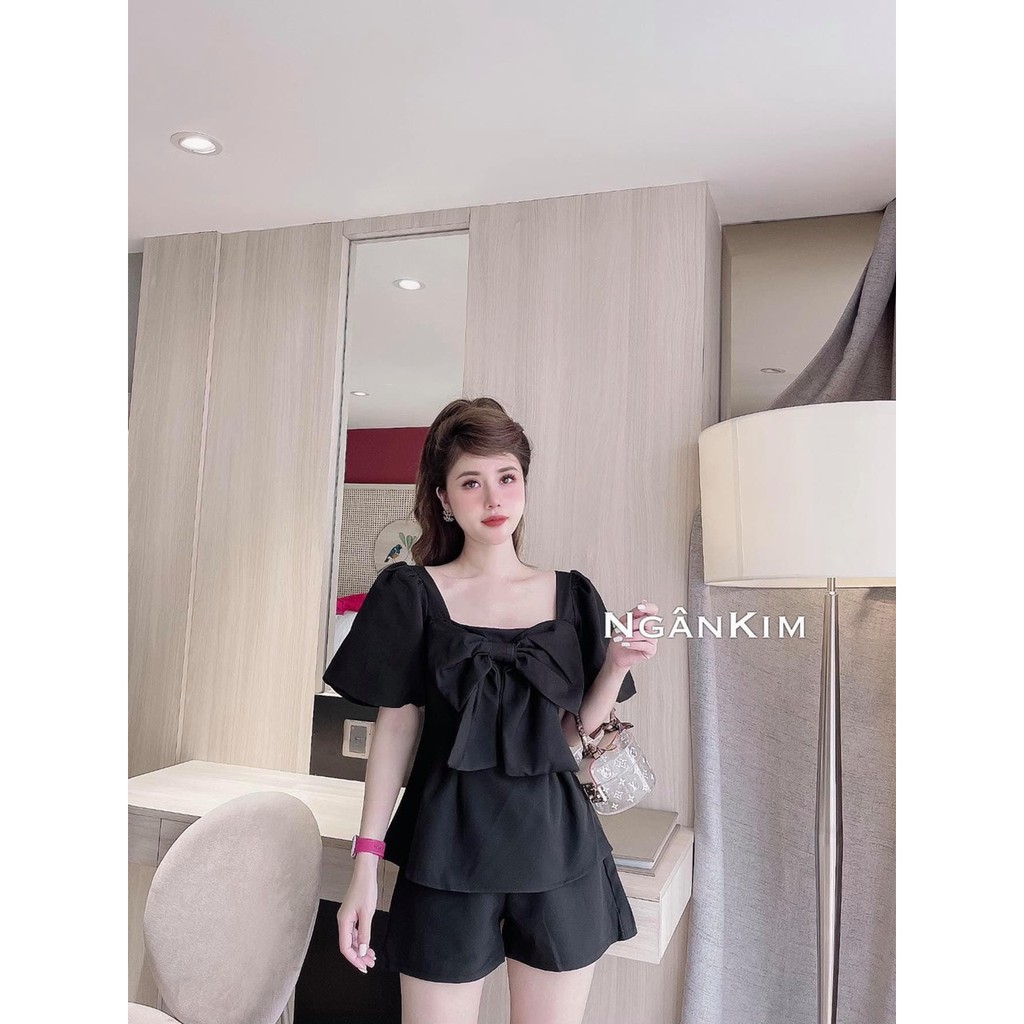 Set Nơ Ngực Cổ Vuông Mix Quần Sooc | BigBuy360 - bigbuy360.vn