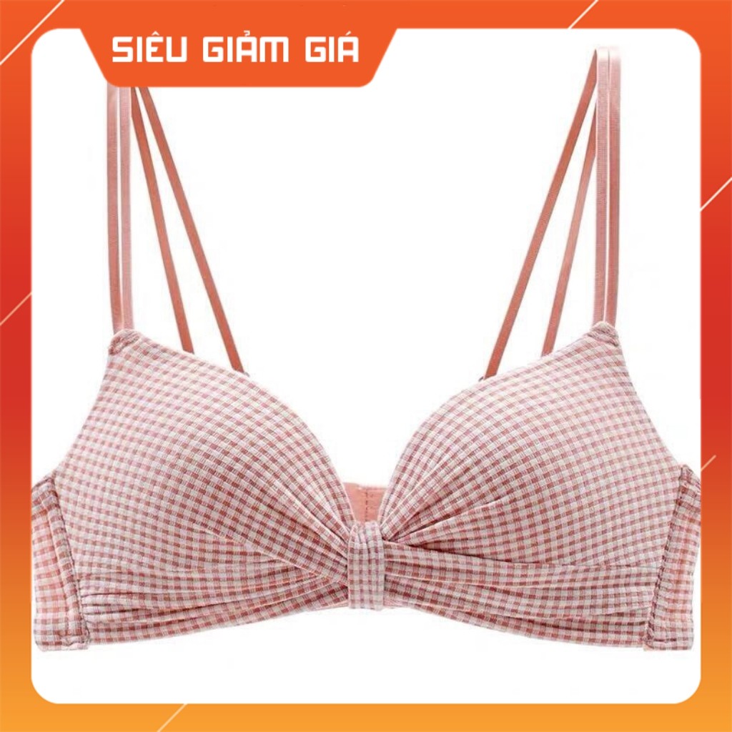 Áo lót nữ nhún nơ kẻ caro thông hơi thoáng mát