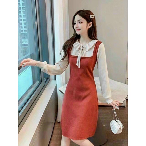 Váy bầu chất len cổ tim phối chân ren 40-75kg - đầm bầu thời trang công sở đẹp chất len (freesize)