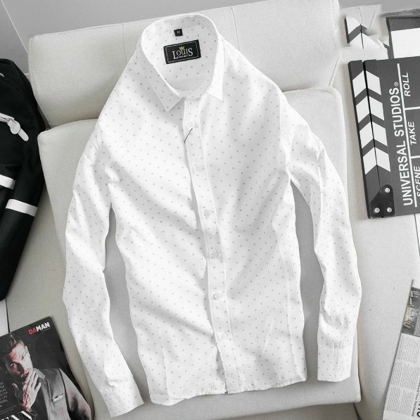 Áo sơ mi nam dài tay cao cấp họa tiết chấm bi , Sơ mi nam chất cotton phong cách lịch lãm công sở