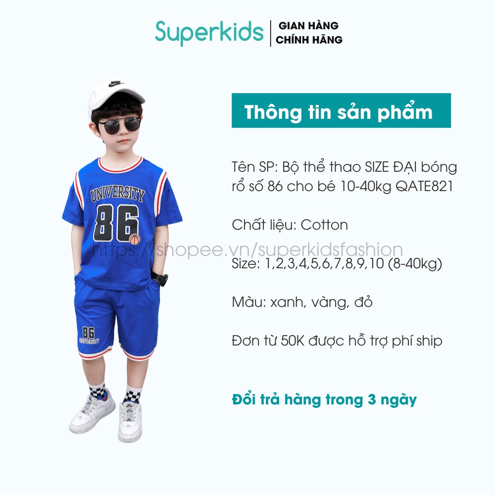 Bộ thể thao SIZE ĐẠI bóng rổ số 86 cho bé 10-40kg QATE821