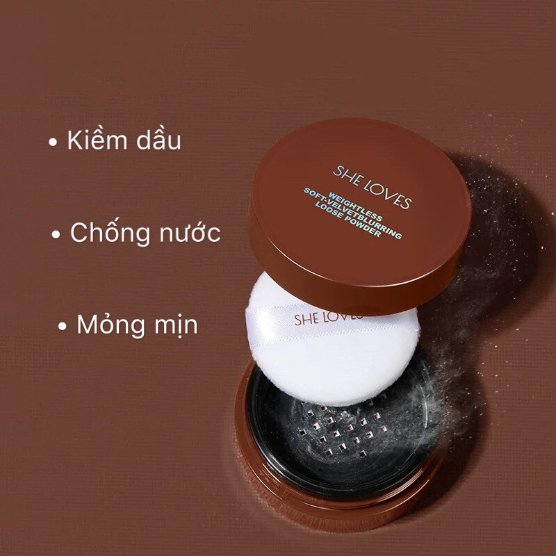 Phấn phủ bột SHE LOVES kiềm dầu mịn lì Weightless Soft-velvet Blurring Loose Powder | Thế Giới Skin Care