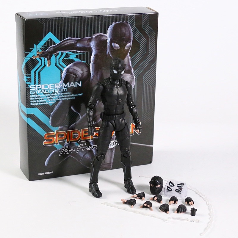 Mô Hình Spider Man Black Stealth Suit Marvel Far From Home SHF Có Khớp