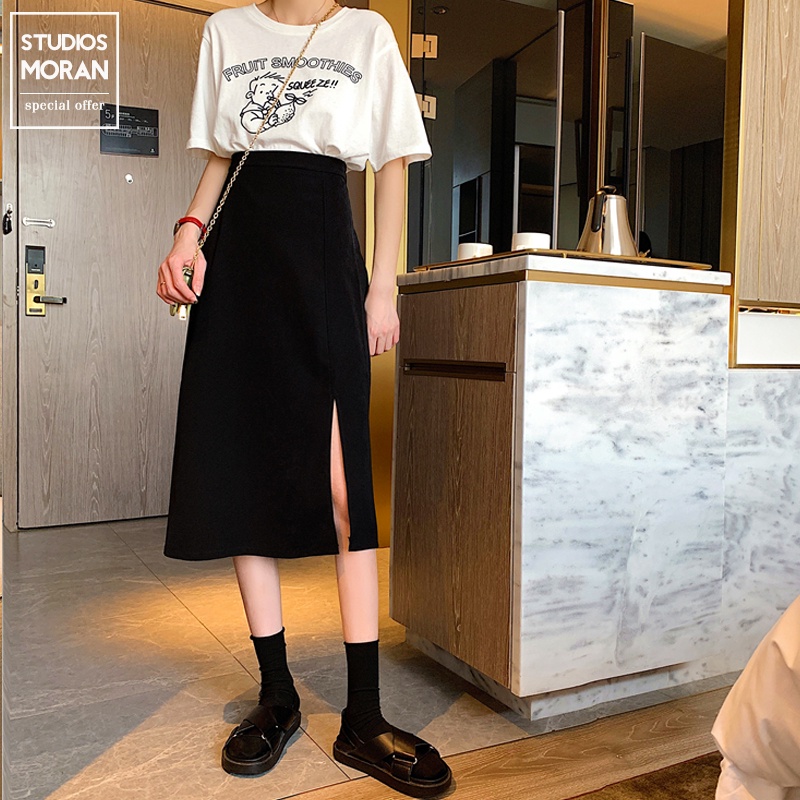 Chân váy dài qua gối có xẻ tà nhẹ Okella CV0014