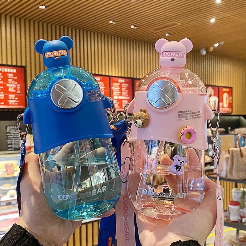 Bình nước cute, Bình nước gấu cool bear, Bình nước gấu, Bình nước kèm ống hút, Bình nước hình dễ thương