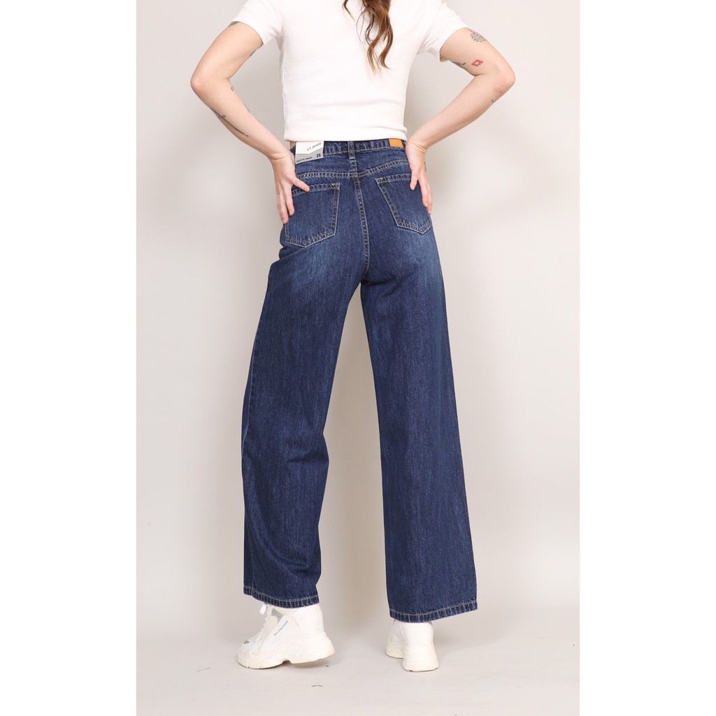 Quần Jean Nữ Ống Rộng Lưng Cao Cotton Trơn Gấu Thường  CT Jeans