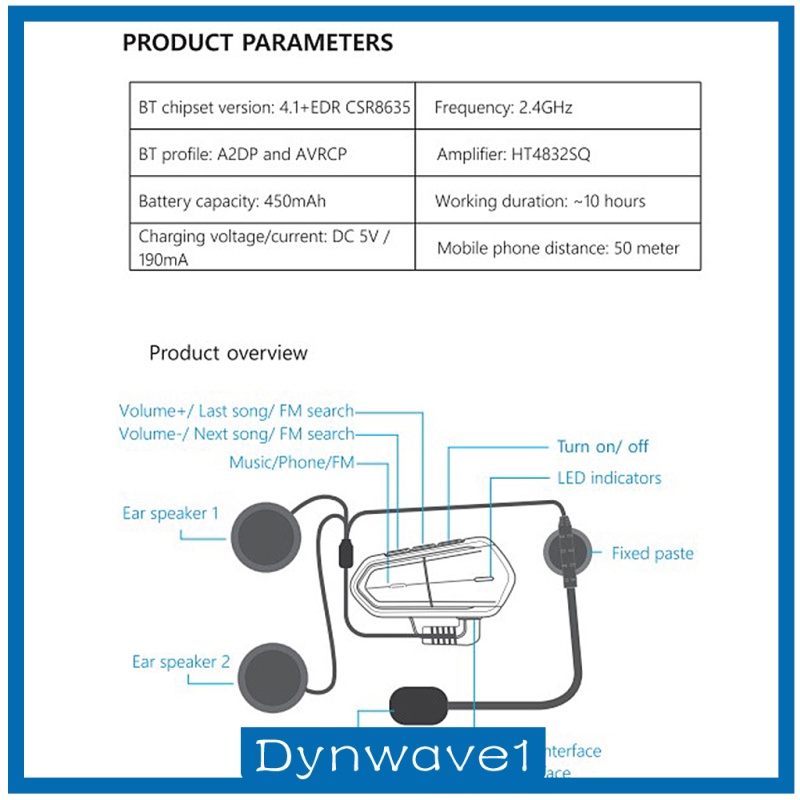 Tai Nghe Bluetooth Dynwave1 Cho Mũ Bảo Hiểm Xe Mô Tô