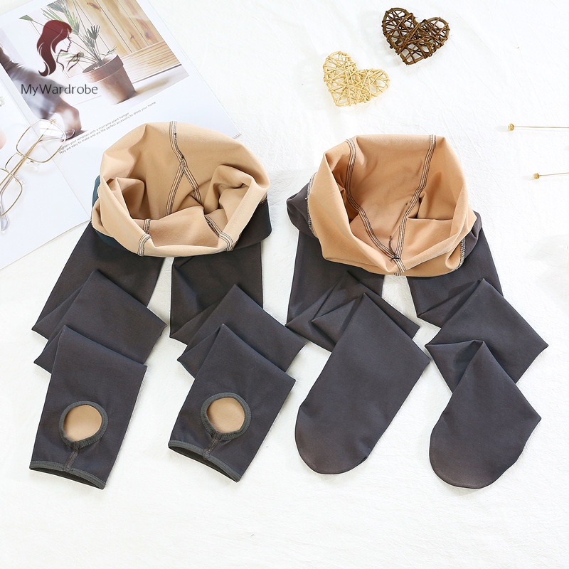 ETXK Winter Warm Fleece Pantyhose Lined Natural Skin Color Leggings Slim Stretchy Tights for Women Outdoor