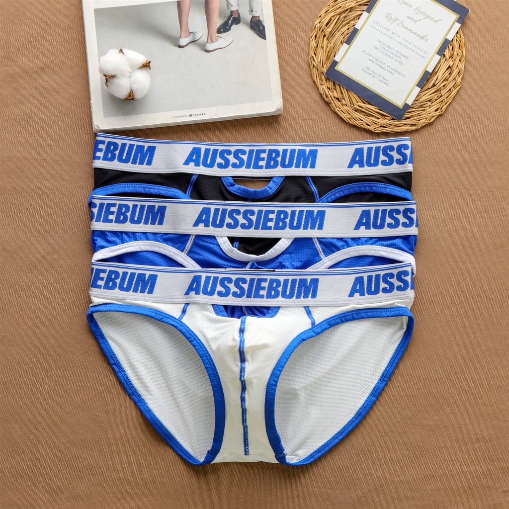 Quần lót tam giác nam AUSSIEBUM thun lạnh lỗ kim sexy thoáng khí - Sịp nam lưới gợi cảm hở sườn BBS WEAR