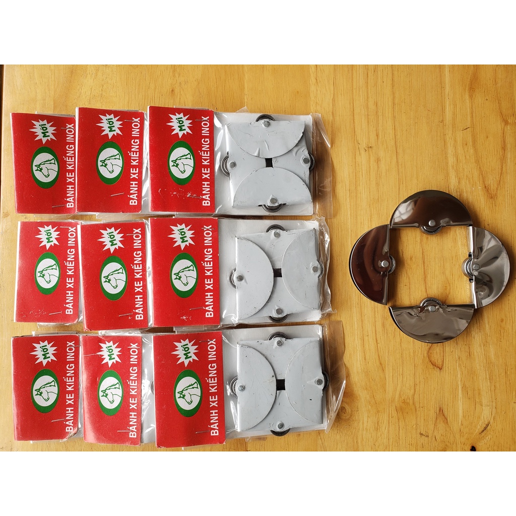 Bộ 04 Bánh Xe Kiếng Inox (Bánh Xe Bán Nguyệt/ Bánh Xe Lùa Mặt Trăng) Cho Kính 5 Ly