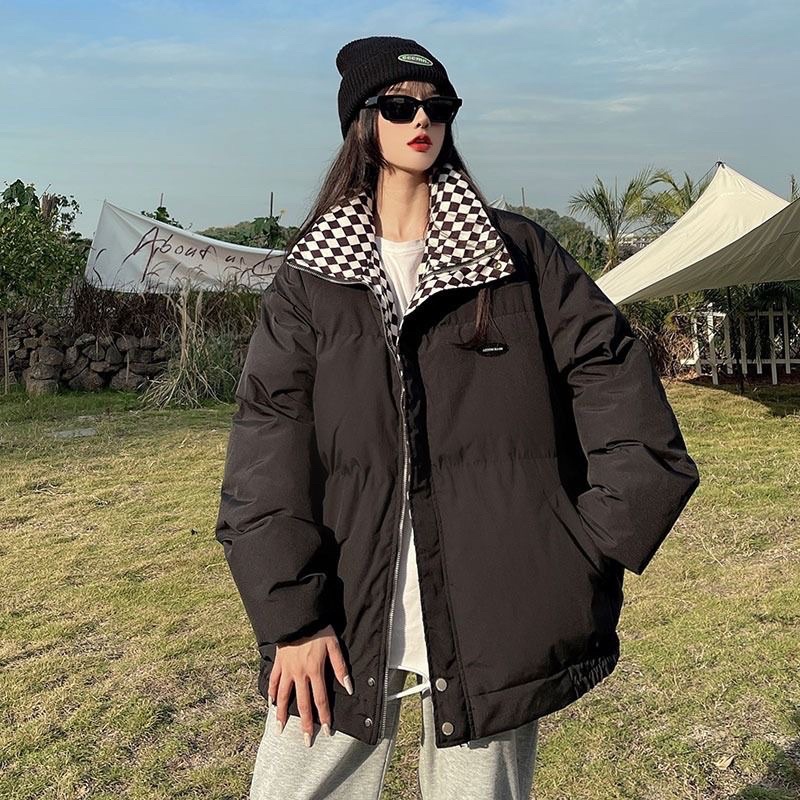 Áo phao đôi áo phao béo đại hàn lót caro phong cách Hàn Quốc Aimee closet