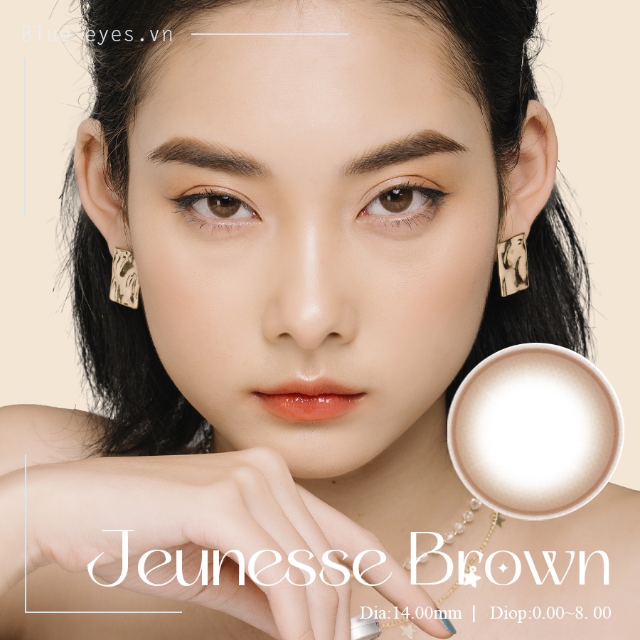 Kính áp tròng cận Blue Eyes - JEUNESSE BROWN - Lens cận màu nâu nhẹ nhàng tự nhiên - lens nhập khẩu chính hãng Hàn Quốc