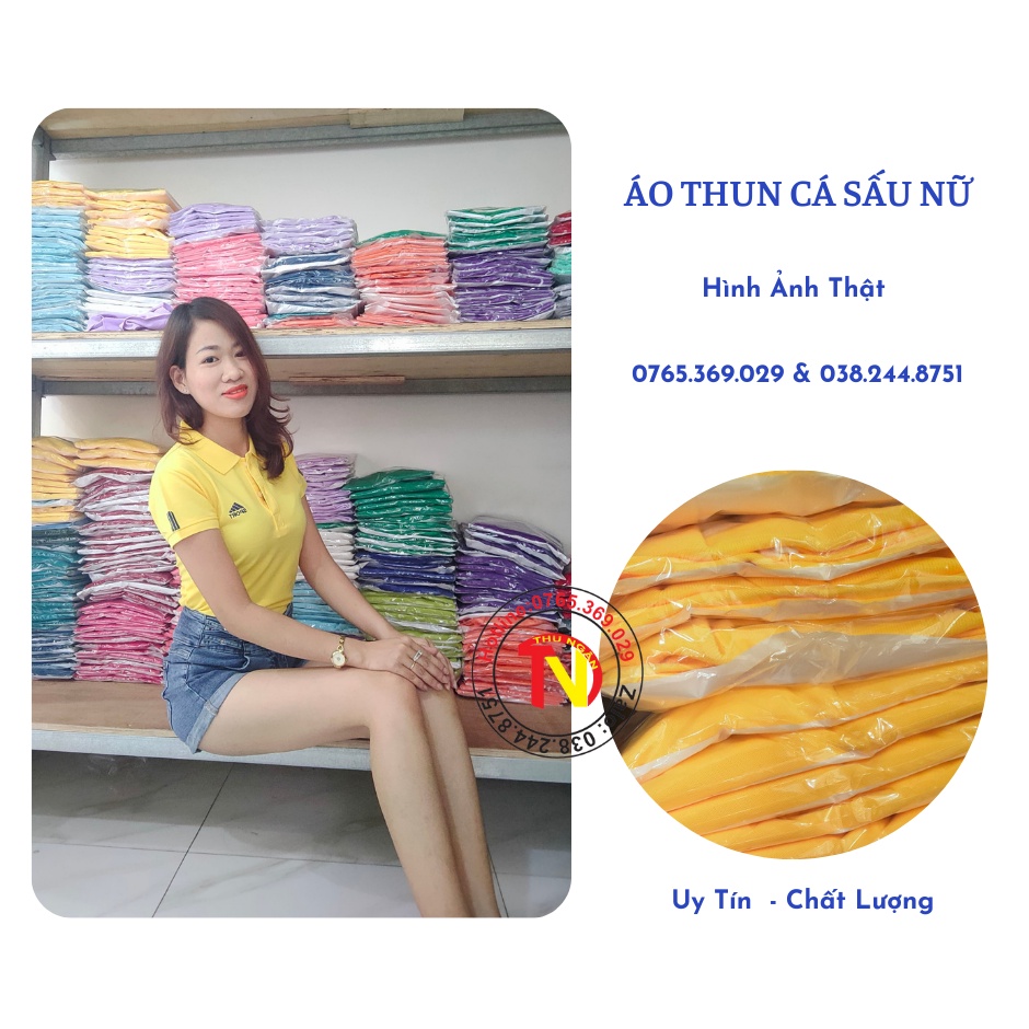 Áo Thun Cá Sấu Nữ Màu Vàng Nghệ Hình Ảnh Thật