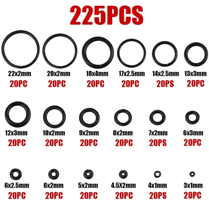 Bộ 225 Vòng Đệm Cao Su Chữ O Chống Dầu