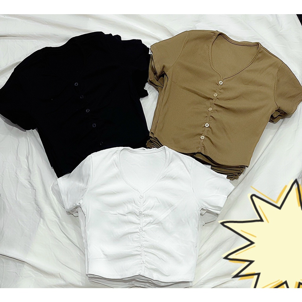 Áo crop top cổ chữ v nhúng giữa