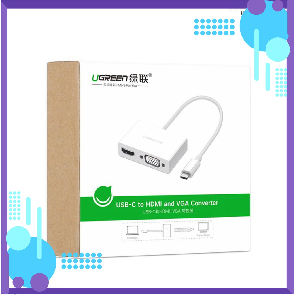 [HOT DEAL]  Cáp chuyển đổi USB type C to HDMI/VGA hỗ trợ full HD 3D 4Kx2K chính hãng Ugreen 30843