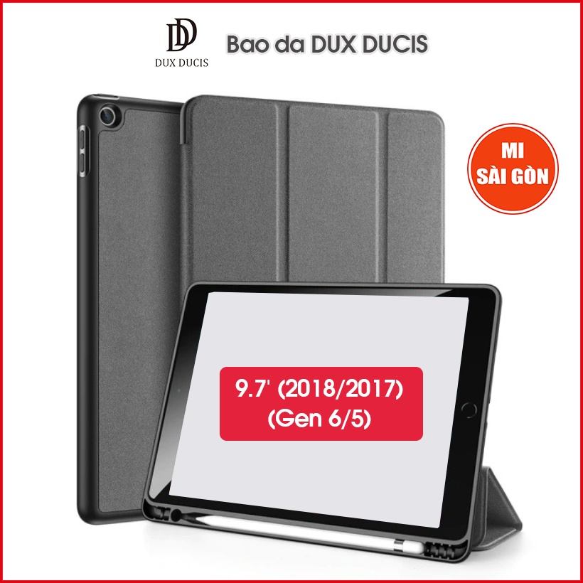 [Hỏa Tốc HCM] Bao da DUX DUCIS iPad 9.7 inch (2018/2017)/ iPad Gen 5/6 (DOMO SERIES) -Mặt lưng TPU mềm, Có ngăn đựng bút