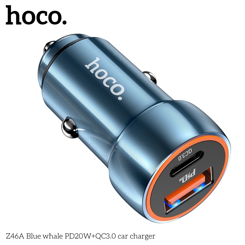 Tẩu sạc nhanh xe hơi HOCO. Z46A QC3.0 QC FCP 3A PD20W Type C thích hợp cho điện thoại iPhone 13 Xiaomi