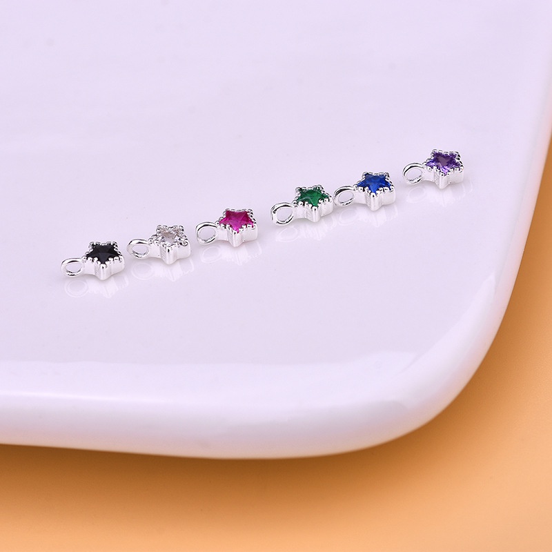 █diy゜ S925 Bạc●Bộ Phụ Kiện Làm Trang Sức Hình Ngôi Sao Mini Mạ Bạc 925 Đính Đá Zircon Màu Sắc Độc Đáo