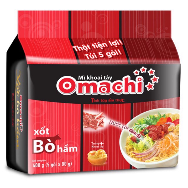 Túi 5 gói mì khoai Tây Omachi xốt bò hầm 80gram