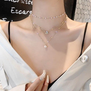 Dây Chuyền Mạ Vàng Nhiều Lớp Mặt Hình Bướm Đính Ngọc Trai Thời Trang Cho Nữ