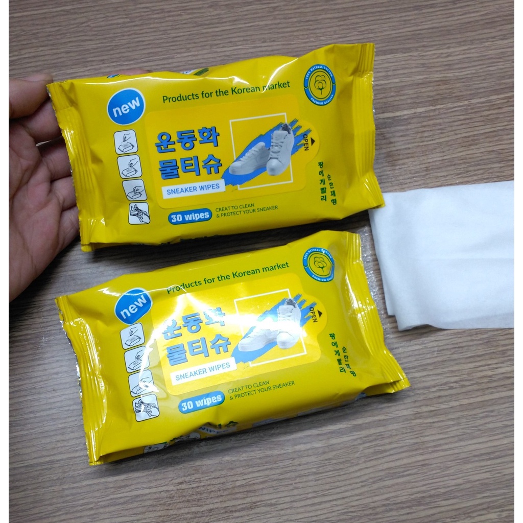 Giấy lau giầy Sneaker Hàn Quốc - Túi 30 tờ khăn ướt lau sạch sẽ hương thơm dịu nhẹ GLS20