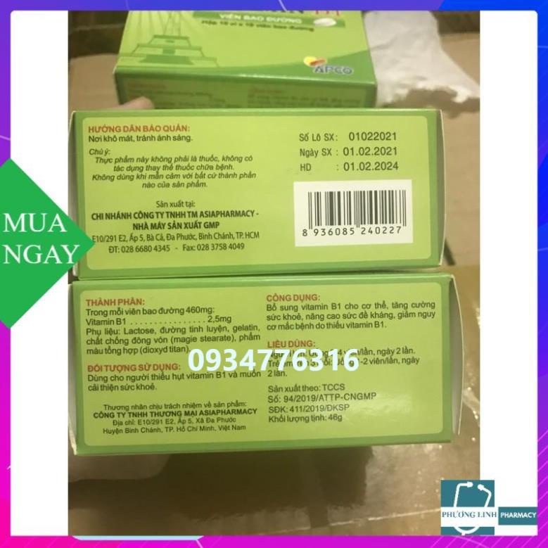 vitamin b1 viên bao đường hộp 100 viên