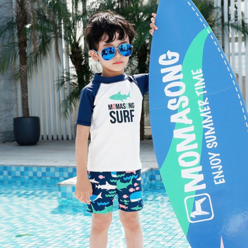 Bộ đồ bơi cao cấp kèm mũ {35-55kg} cho bé trai size lớn, mẫu Surf , mẫu khóa kéo trước dài tay hãng Momasong