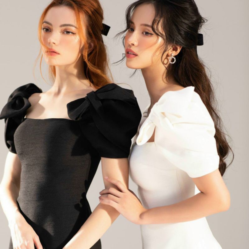 Đầm dự tiệc xòe nơ vai xinh xắn Sato Dress