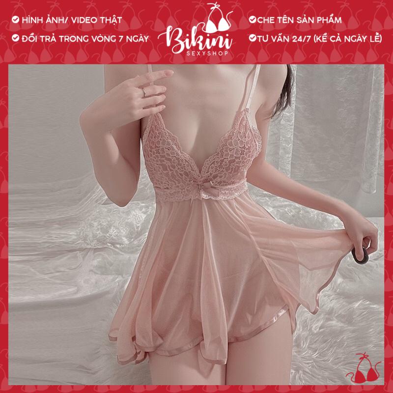 ❣️ Váy ngủ 2 dây  xuyên thấu phối ren ngực gợi cảm kèm chip lọt khe freesize màu đen/ trắng/ hồng SN017